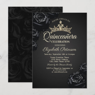 Elégant Rose noir gothique Quinceañera Invitation