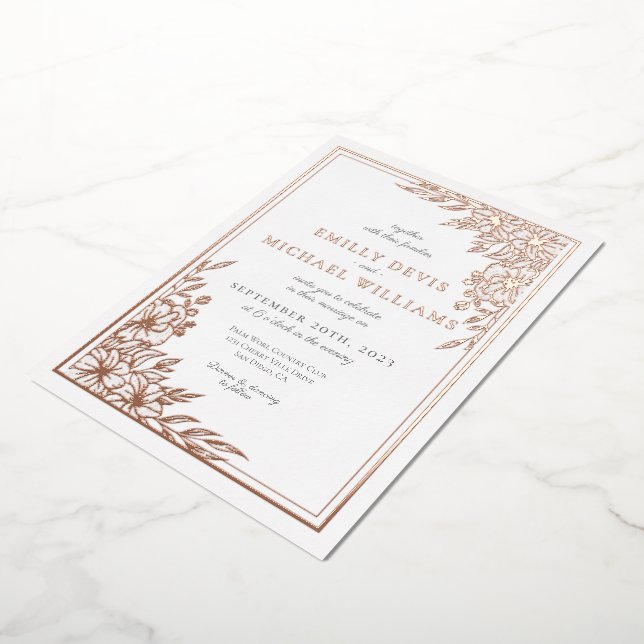 Elégant Rose noir Mariage or Foil Invitation (Rotation)