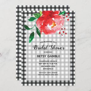 Elegant Rose on Gingham Bridal Shower Invitation