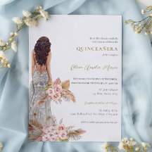 Elegant Rose Pampas Grass Dress Quinceanera