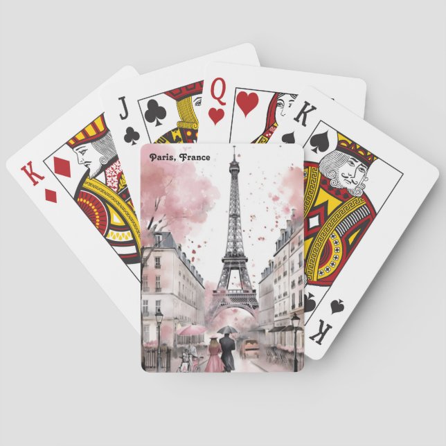 Elegant Rose Paris France Romantic Eiffel Tower Playing Cards (Back)