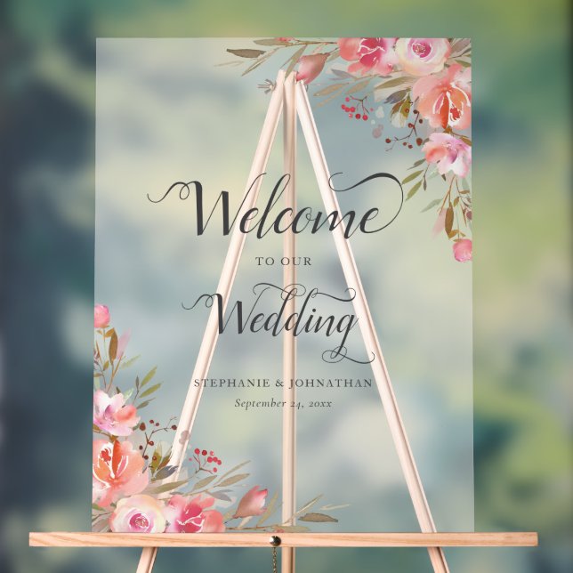 Elégant rose Peach Floral Aquarelle Mariage Or (Neutre)