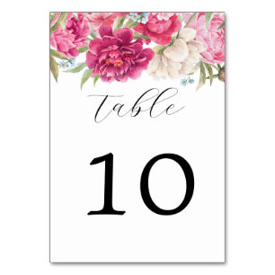 Élégant rose Peony Florals Mariage Numéro de table