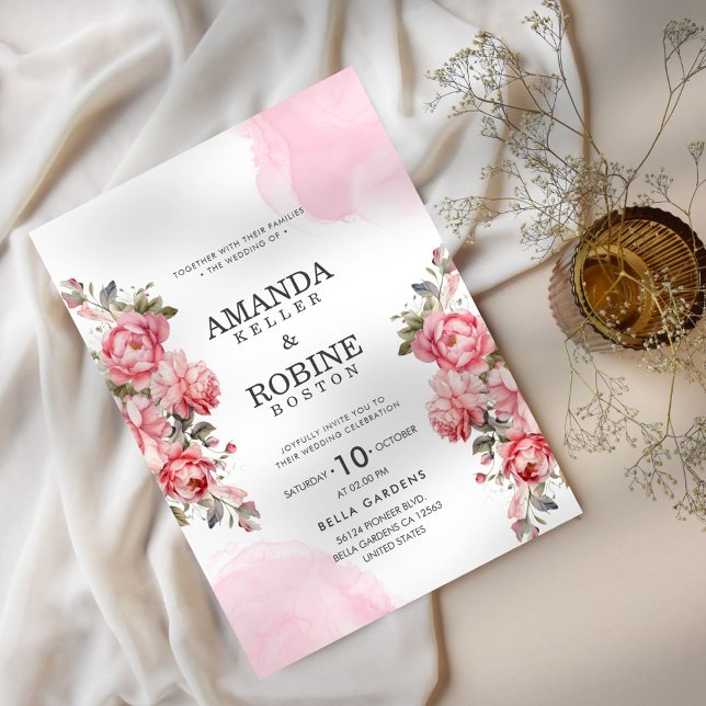 Elegant Rose Pink Botanical Wedding Invitation (Creator Uploaded)