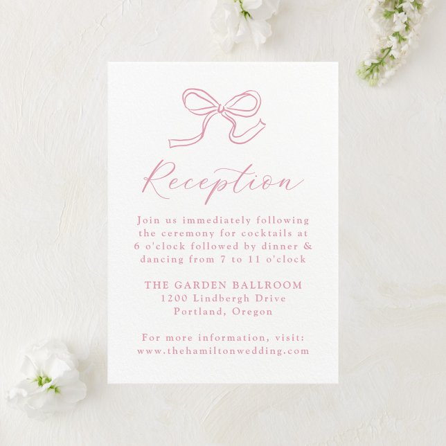 Elegant Rose Pink Bow Wedding Reception Enclosure Card (Creator Uploaded)