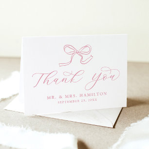 Elegant Rose Pink Bow Wedding Thank You Card