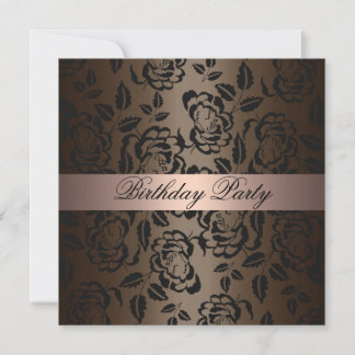 Elegant Rose Pink & Brown Birthday Invitation
