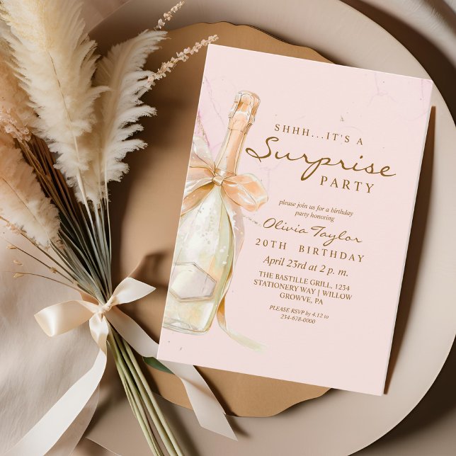 Elegant Rose Pink Champagne 20th Birthday Invitation (Creator Uploaded)