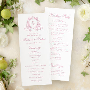 Elegant Rose Pink Floral Crest Monogram Wedding Program