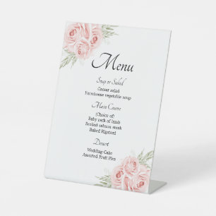 Elegant Rose Pink Floral Wedding Menu Pedestal Sign