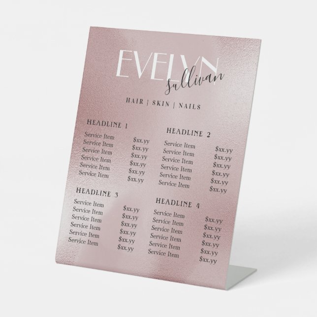 elegant rose pink price list pedestal sign (Front)