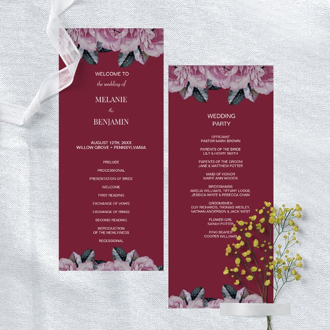 Elegant Rose Pink Romantic Floral Wedding Program (Elegant Rose Pink Romantic Floral Wedding Program)