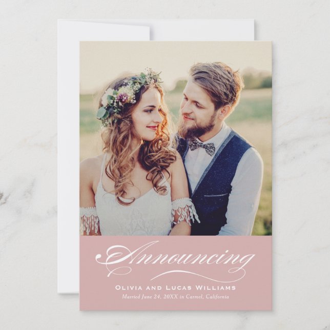 Elegant Rose Pink Script Wedding Photo Reception Invitation (Front)