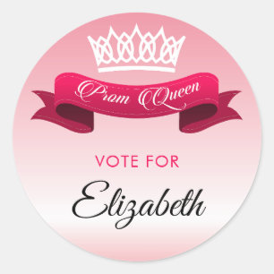Elegant Rose Pink Vote For Prom Queen Custom Name Classic Round Sticker