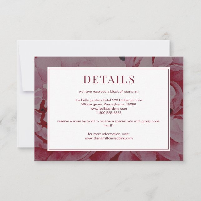 Elegant Rose Pink Wedding Details Enclosure Card (Front)
