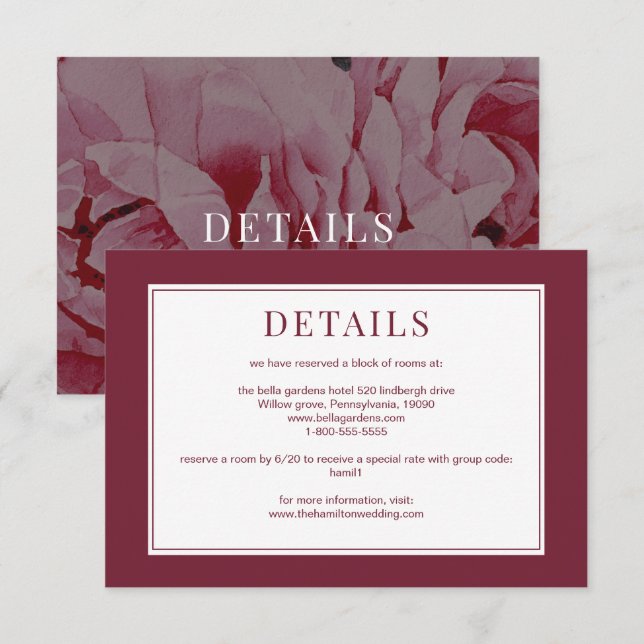 Elegant Rose Pink Wedding Details Enclosure Card (Front/Back)