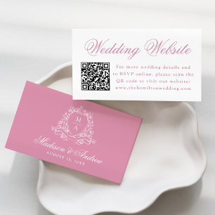 Elegant Rose Quartz Crest Wedding Website QR Code Enclosure Card