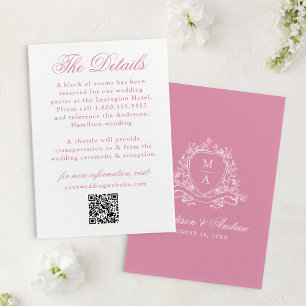 Elegant Rose Quartz Floral Crest Wedding Details Enclosure Card