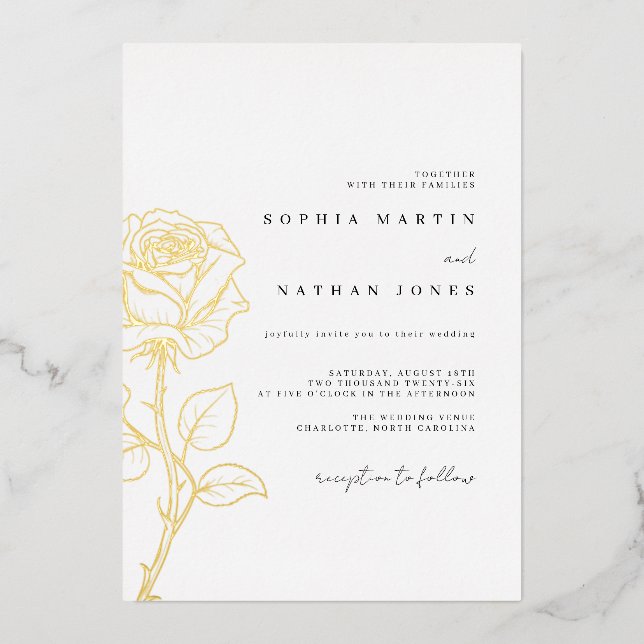 Elegant Rose Real Gold Foil Wedding  (Front)