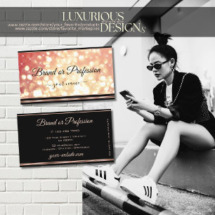 Elegant Rose Red Golden Glitter Stars Black Business Card