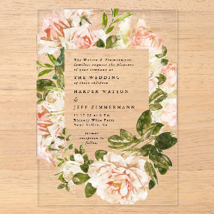 Elegant Rose Romance Watercolor Wedding Arch Acrylic Invitations