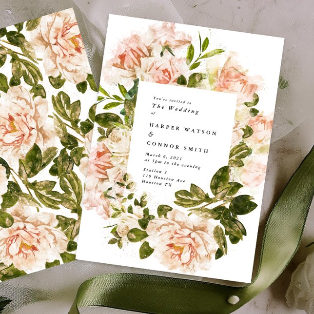 Elegant Rose Romance Watercolor Wedding Invitation (Creator Uploaded)