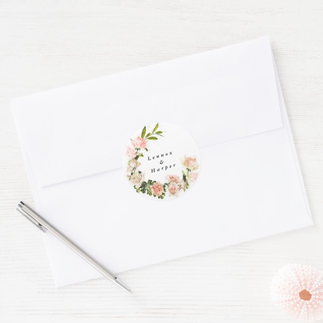 Elegant Rose Romance Wedding Classic Round Sticker (Envelope)