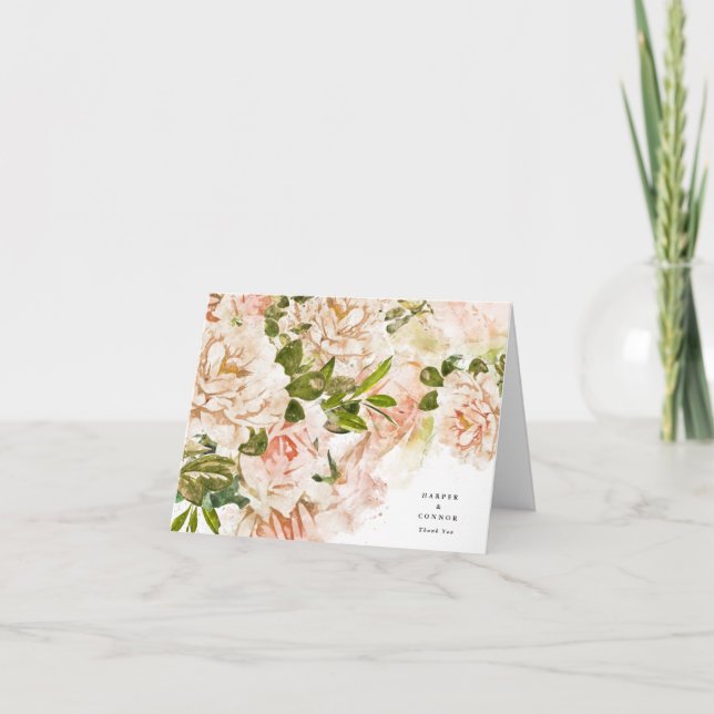 Elegant Rose Romance Wedding Thank You Card (Front)