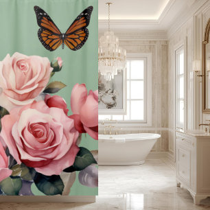 Élégant Rose rose clair Papillon Douche rideau