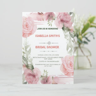 Elégant rose rose Fleur nuptiale Douche Invitation