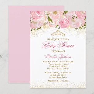 Elégant Rose rose or fille Baby shower Invitation