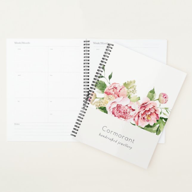 Elégant rose rose vert Aquarelle Peony Floral (Devant avec enveloppe)