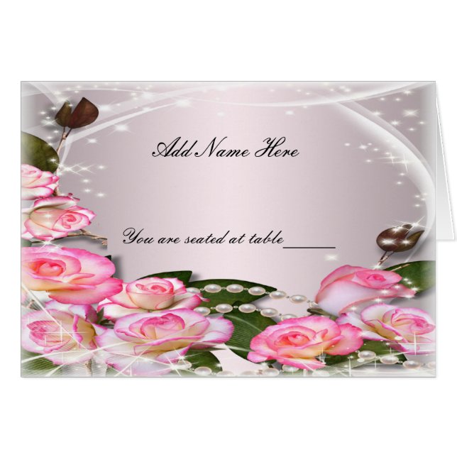 Elégant rose Roses Et Perles Table Carte Place (Devant Horizontal)