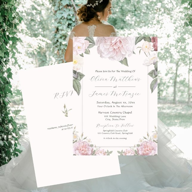 Elégant rose Roses Jardin Mariage Invitation (Elegant Pink Roses Garden Wedding Invitation 5 x 7)