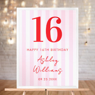 Élégant rose rouge moderne 16e anniversaire Poster