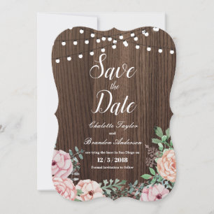 Elegant rose Save the Date card- rustic wood
