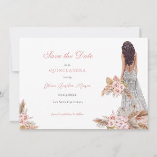 Elegant Rose Script Pampas Grass Quinceañera  Save The Date