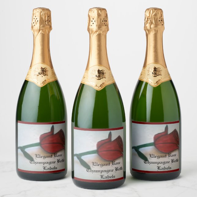 Elegant Rose Sparkling Wine Bottle Labels Sets (Bottles)