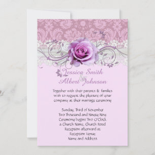 Elegant Rose Swirls Ribbon Damask Wedding Invite