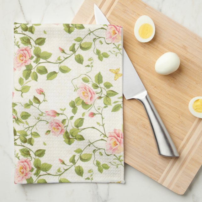 Elegant Rose Vine Flourish Kitchen Towel (Quarter Fold)