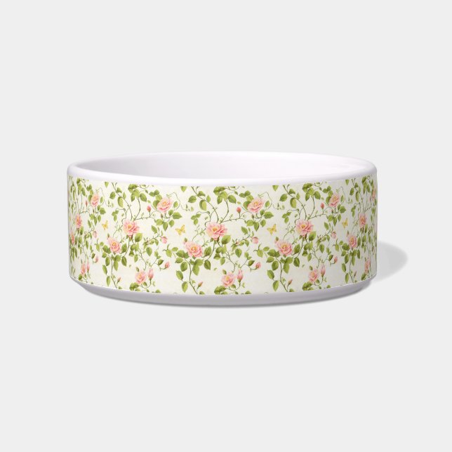 Elegant Rose Vine Flourish Pet Bowl (Front)