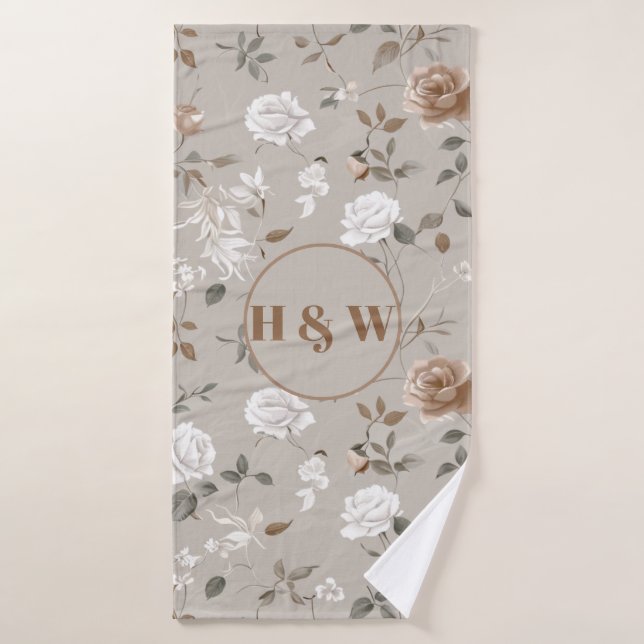 Elegant Rose & Vine Pattern Bath Towel (Bath Towel)