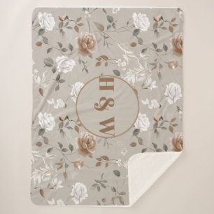 Elegant Rose & Vine Pattern Sherpa Blanket