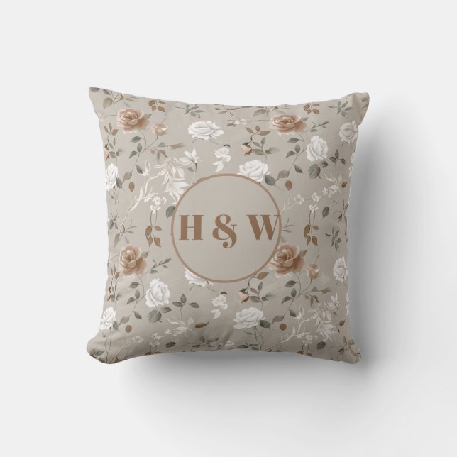 Elegant Rose & Vine Pattern Throw Pillow (Front)