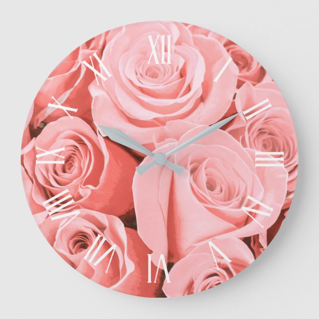 Élégant Rose Vintage Floral | Horloge murale (Recto)