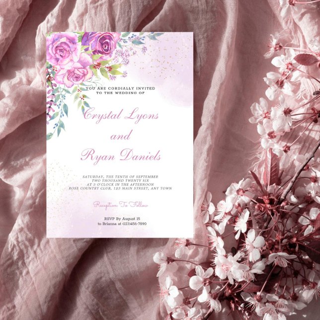 Élégant Rose violet Faire-part de mariage (Créateur téléchargé)