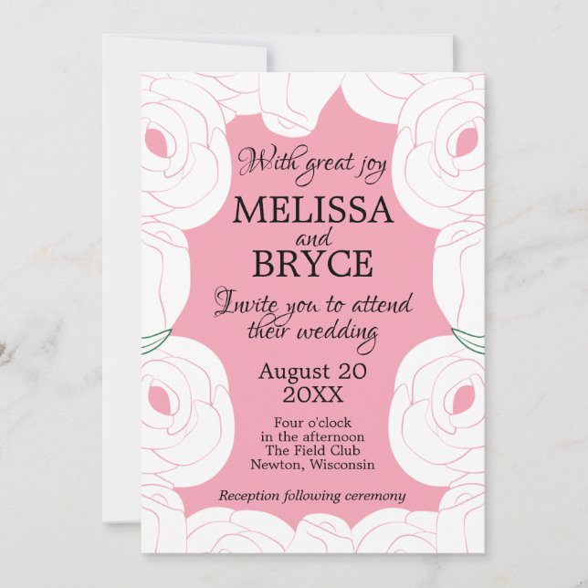 Elegant rose wedding invitation (Front)