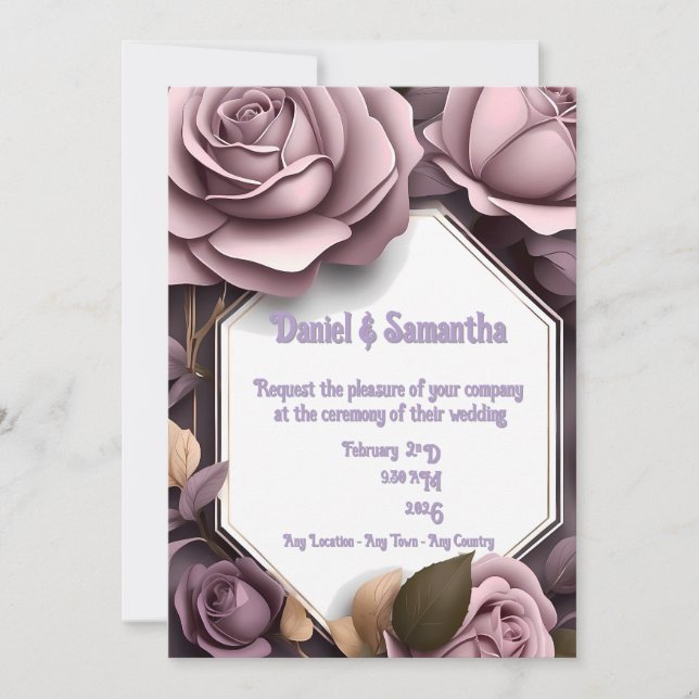 Elegant Rose Wedding Invitations (Front)