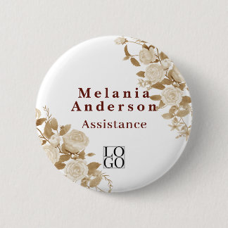 Elegant Rose White 2 Inch Round Button