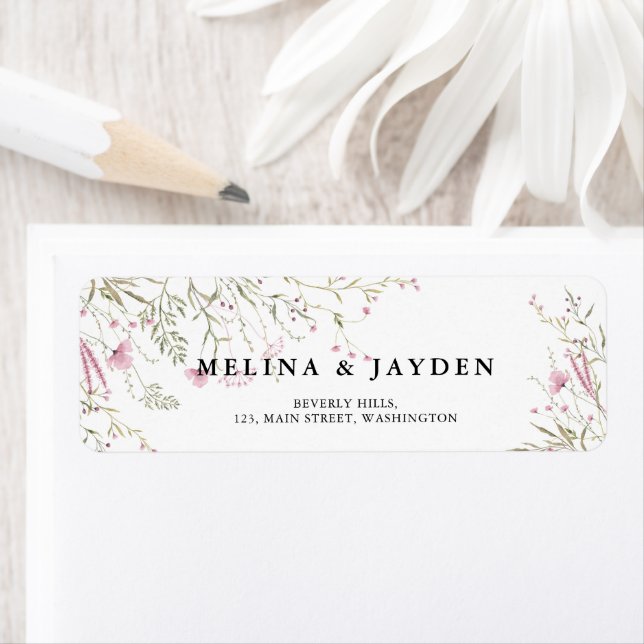 Élégant rose Wild Floral Adresse Mariage (En situation)